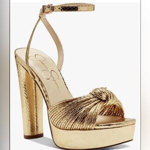 Jessica Simpson Womens Immie Ankle Strap Platform Pumps - Size 7.5 - Gold